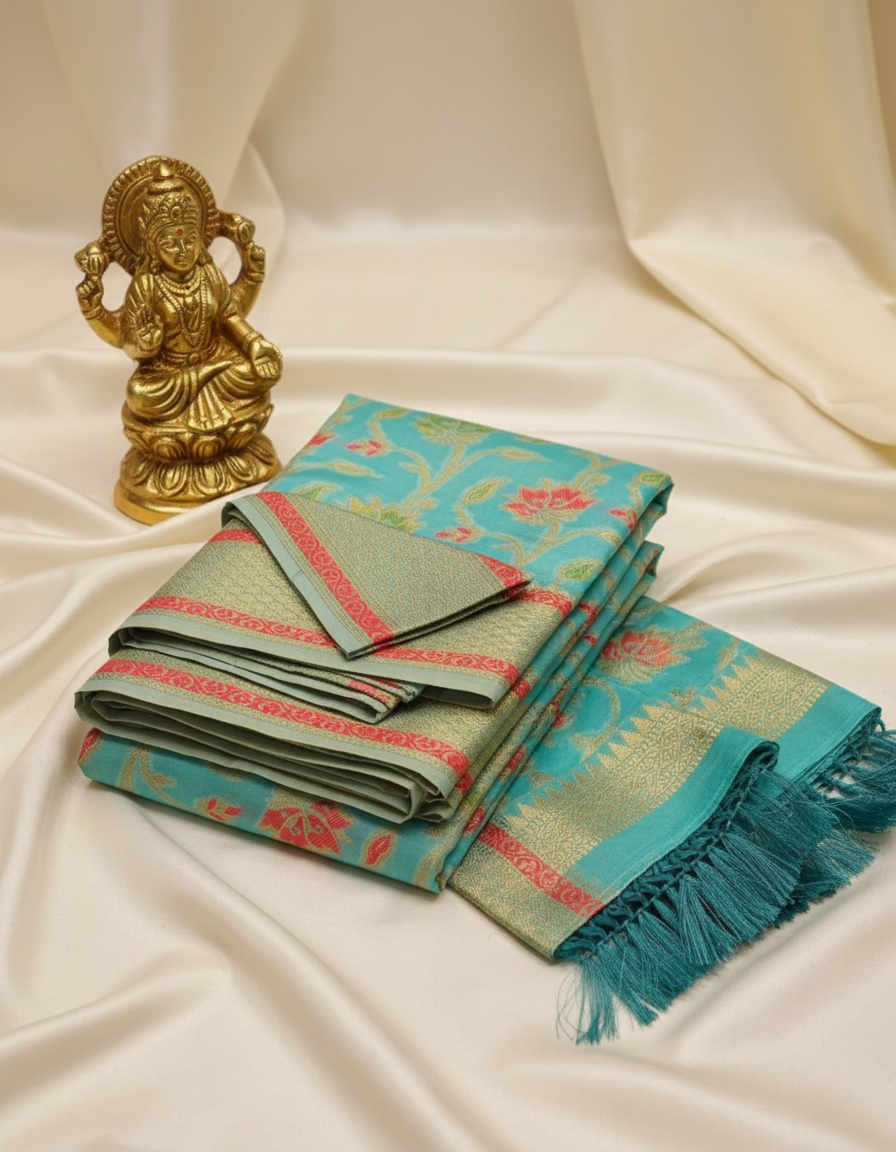 SEA BLUE BANARASI CANDERI SAREE