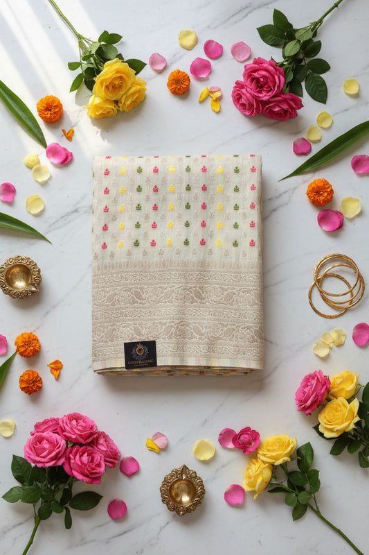 Linen silk banarasi sarees.