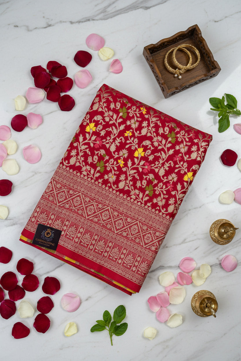 Linen silk banarasi sarees.