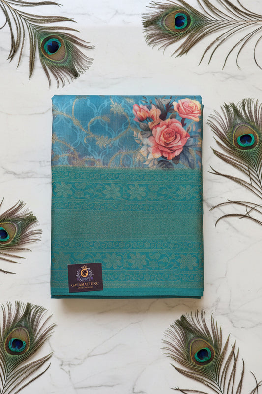 Tussar cotton floral print banarasi sarees