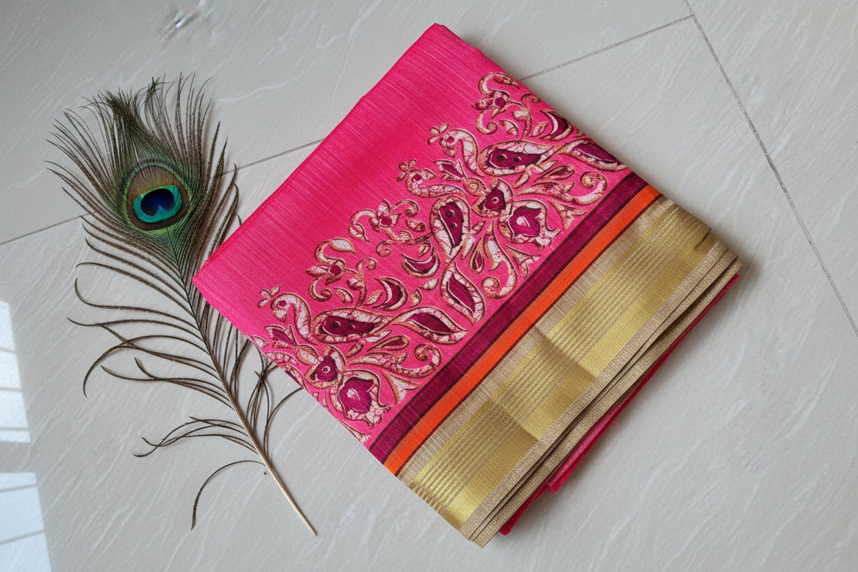 Soft tussar cotton saree. with golden zari work border.