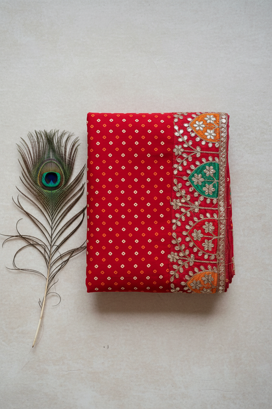 Georgette bandhani saree .With Gota patii Border.