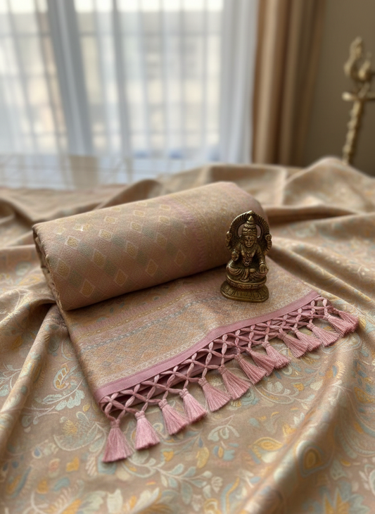 Pastel pink nude brocade saree