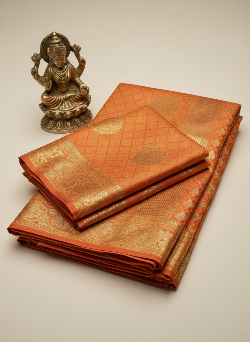 banarasi organza saree with golden zari work all over