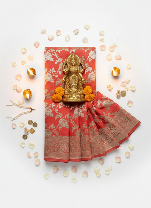 Pure khaddi georgette ,water zari ,silk mark certified banarasi saree