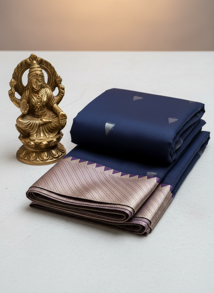 pure chanderi silk navy blue saree with silver zari work .
