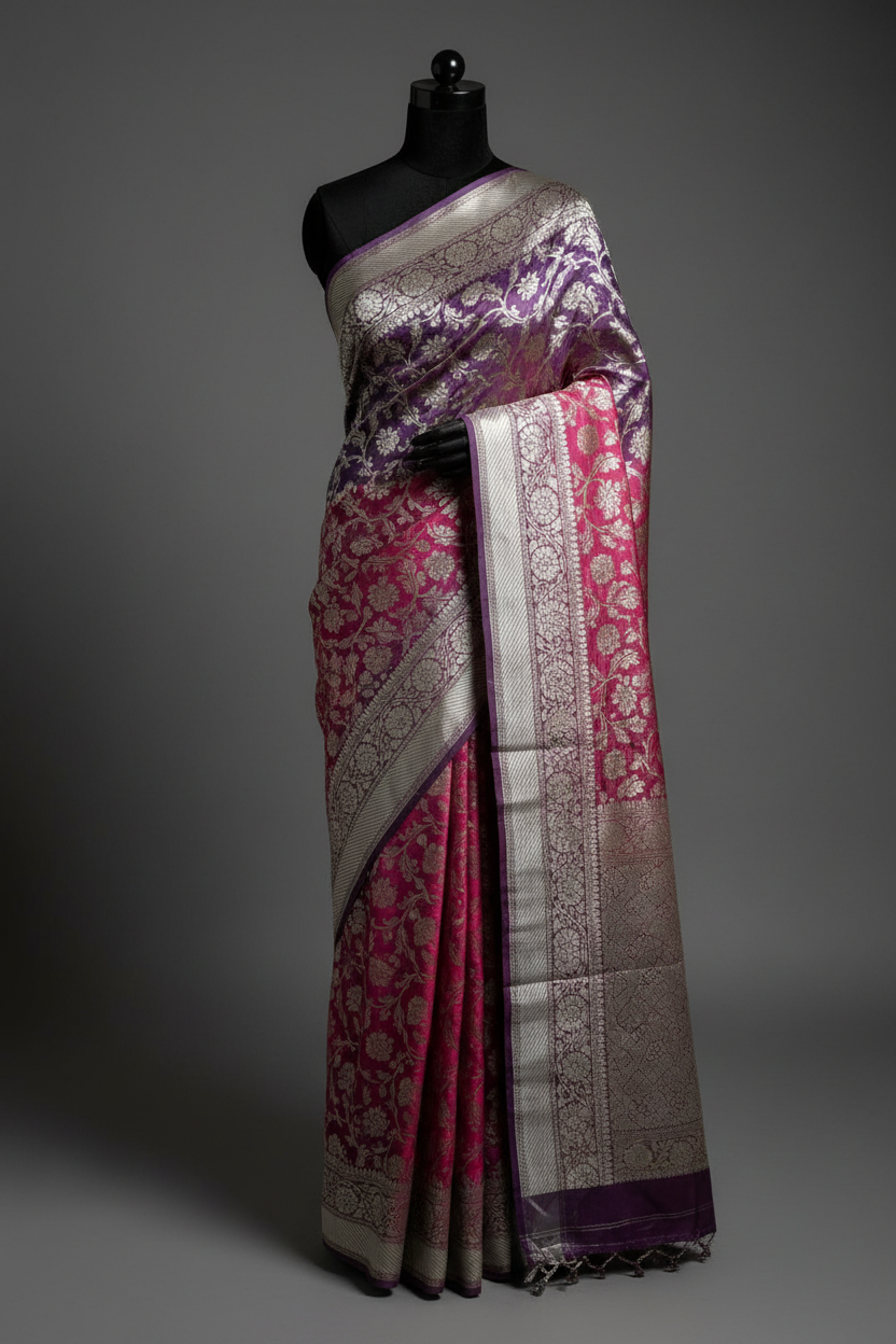 pure khaddi georgette multishaded beautiful pure banarasi silk saree