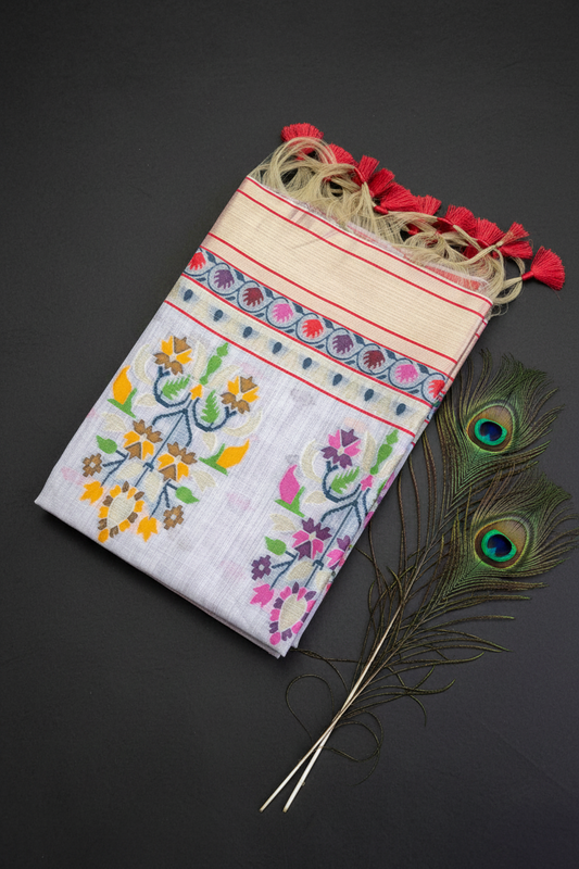 Chanderi Cotton With Digital Thread Work Design Along With Golden Zari Work