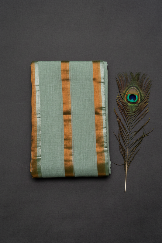 Cotton Saree .Soft Fabric. Shimmery Solid Standing Lines.