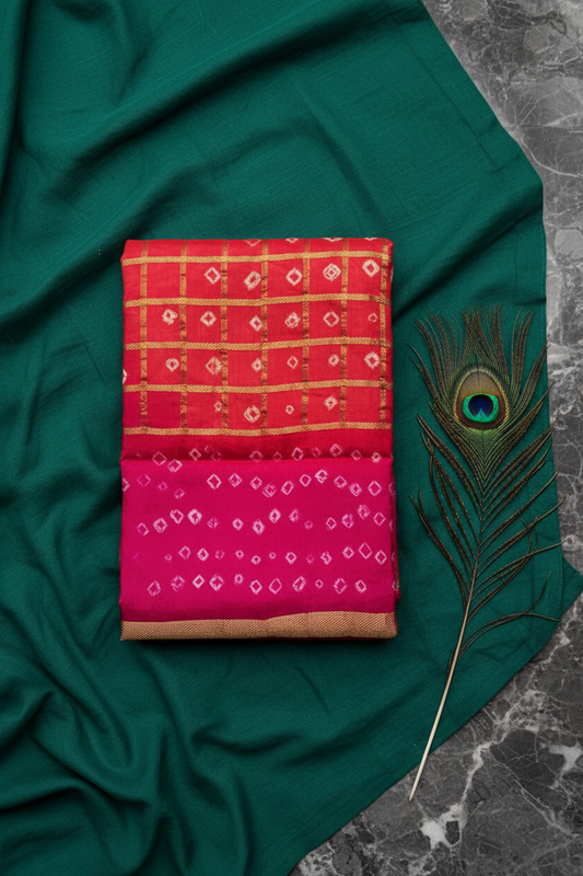 Small Checks Bandhani Saree.