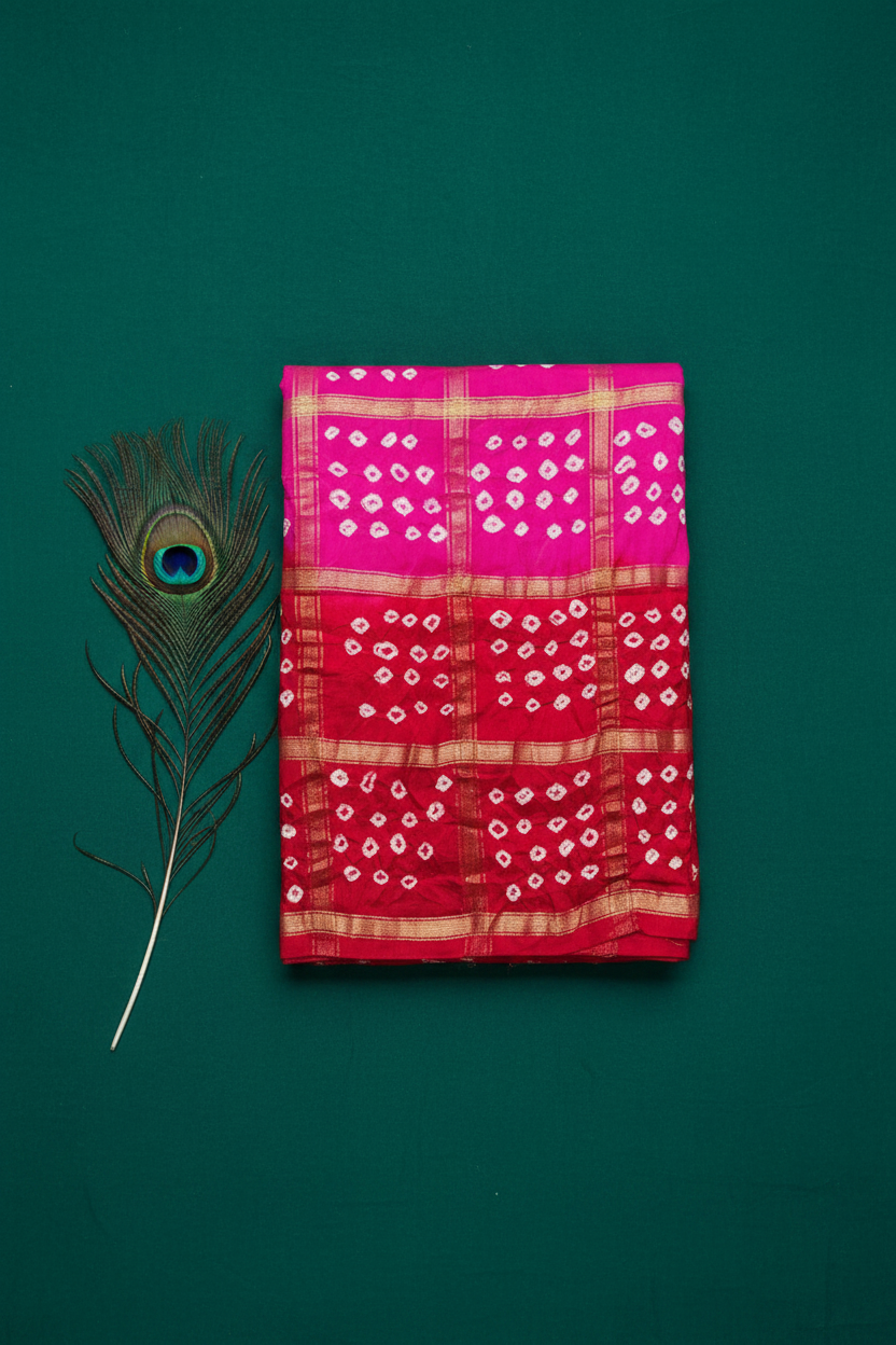 Big Checks Bandhani Saree