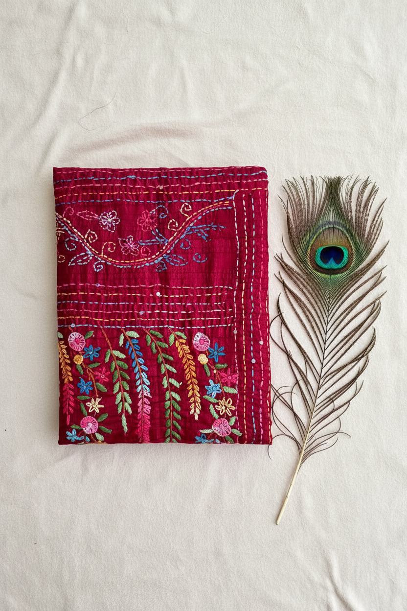 Kolkata Special Katha Work Saree. All over beautiful embroidery. Knot Work . All Hand Work.