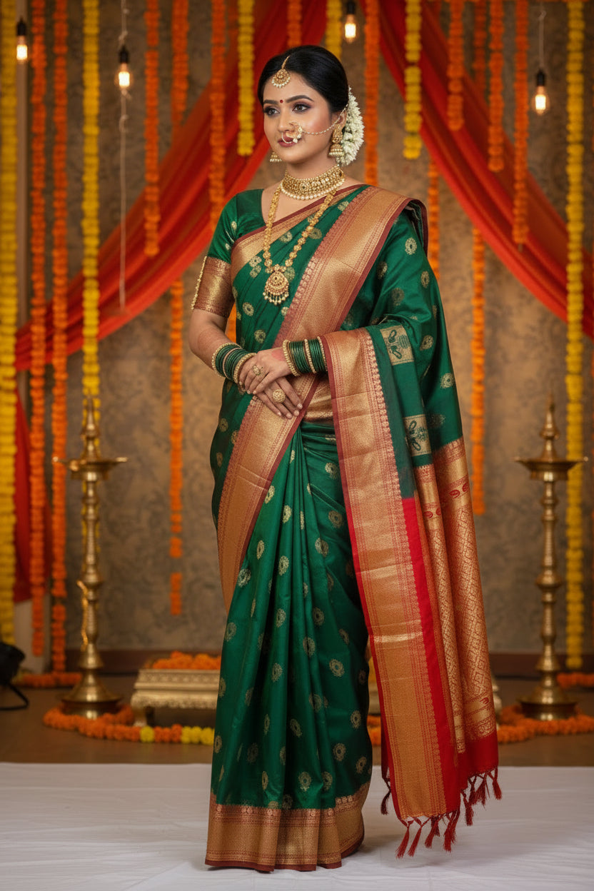 Bottle green art silk paithanhi.