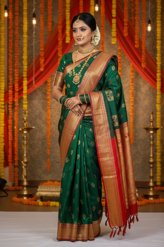 Bottle green art silk paithanhi.