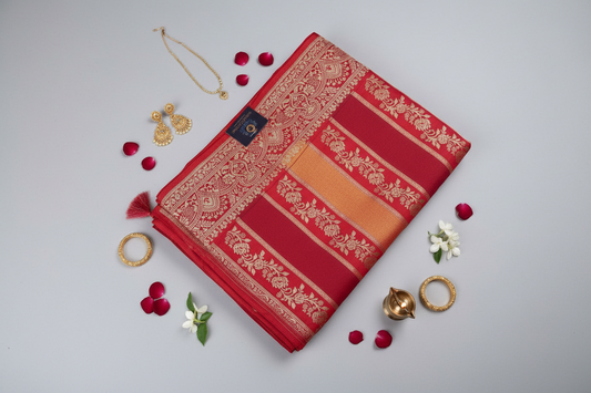 Tissue and mushroo silk rangkat orange and red color pure banarasi saree