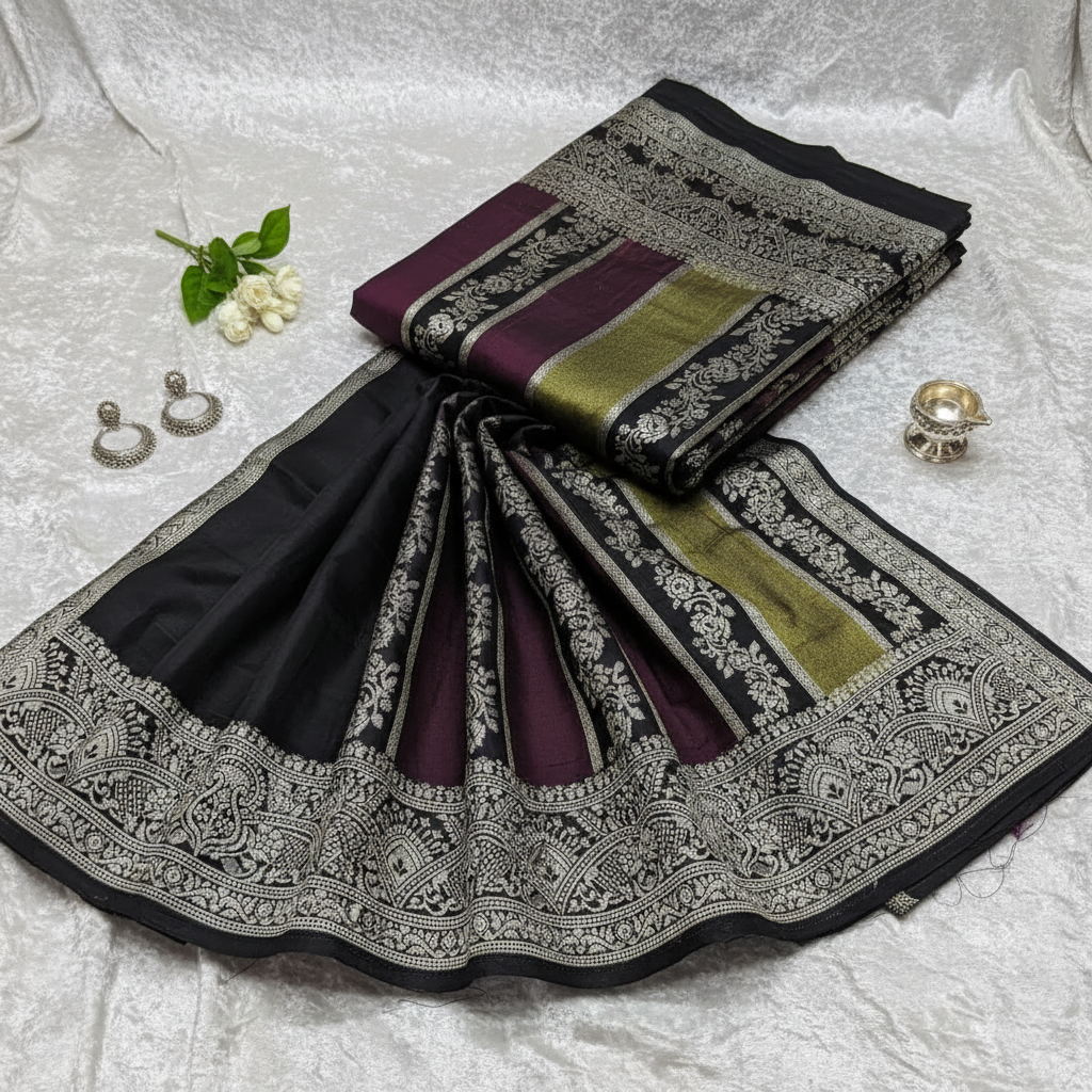 black tissue and mushroo silk rangkat pure banarasi sare