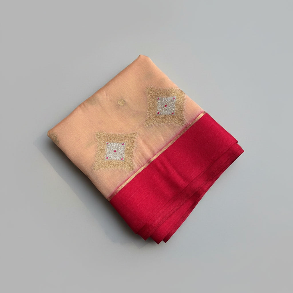 Row mango banarasi saree. with beautiful golden zari work very light fabric contrast colors
