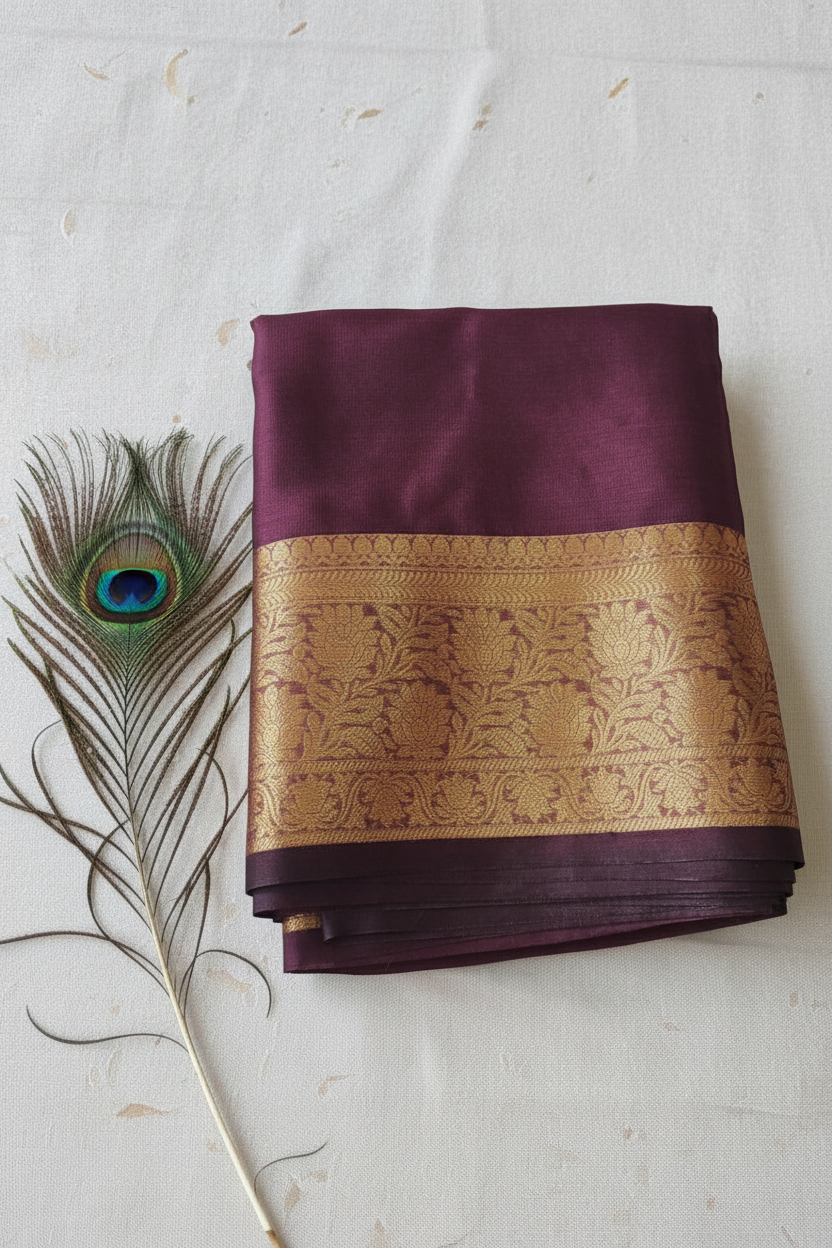 Warm silk banrasi saree with golden zari work pallu and blouser