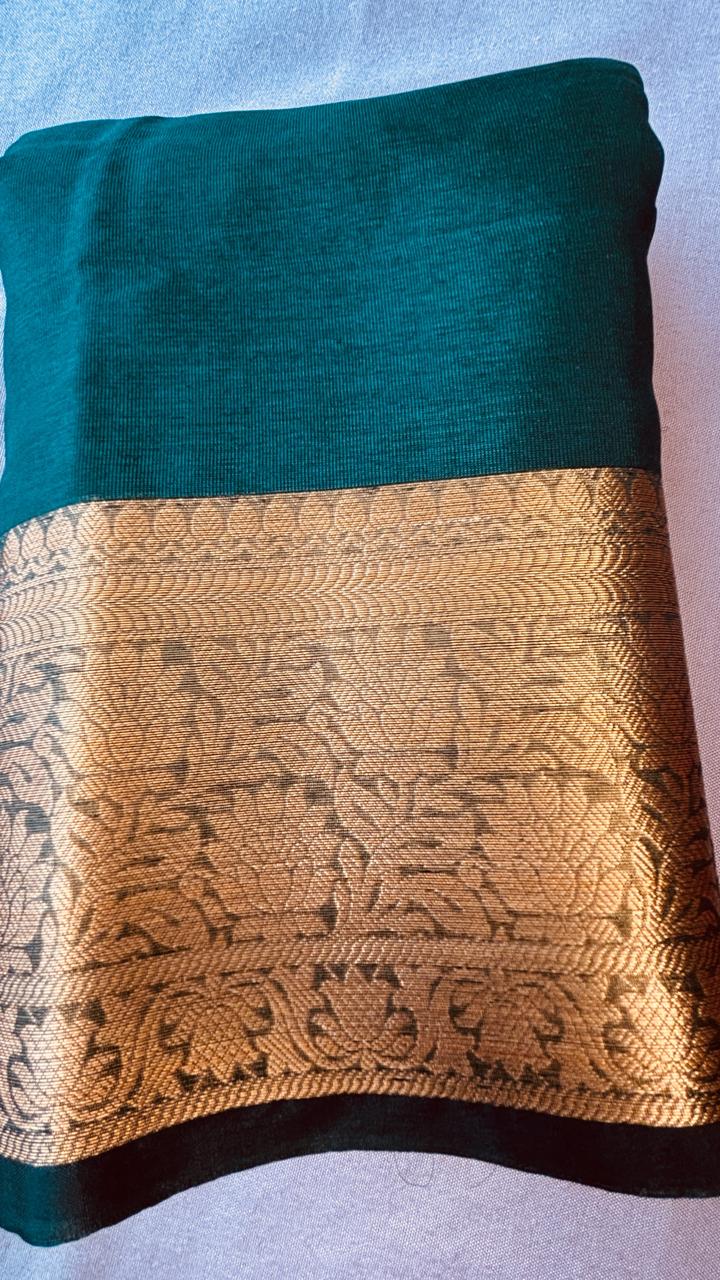 warm silk banrasi saree with golden zari work pallu and blouser