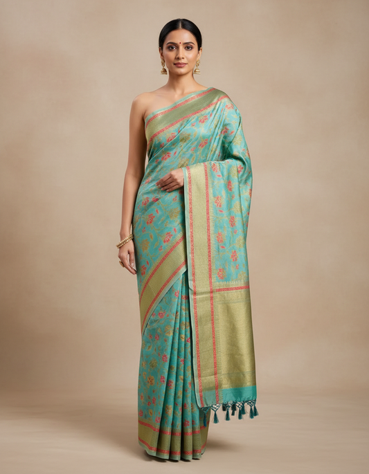 SEA BLUE BANARASI CANDERI SAREE