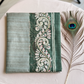 Cotton saree with batik print border.  Knot work and kantha work.Tussar cotton.