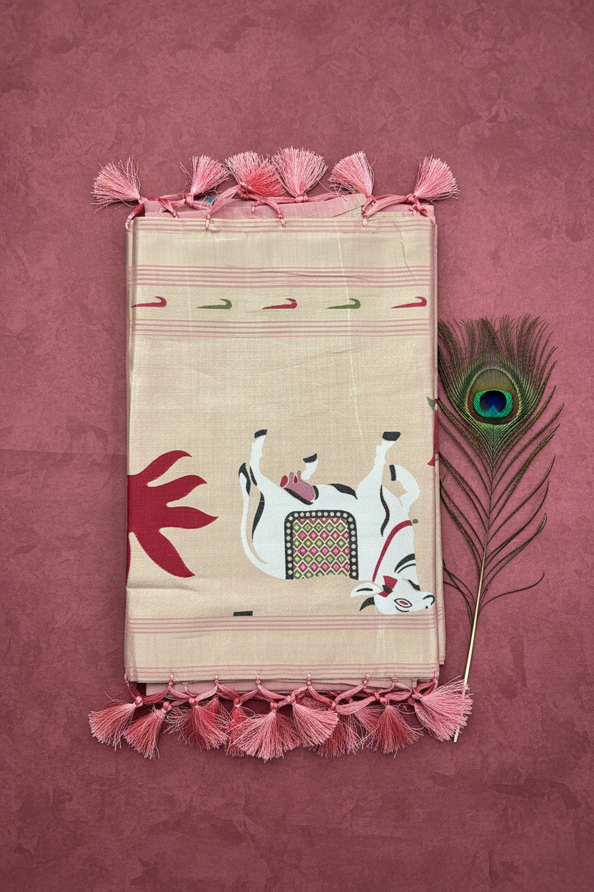 Cotton MUniya Paithani  Border Saree. Beautiful Pallu.