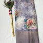 Dola silk printed saree. with golden zari work.