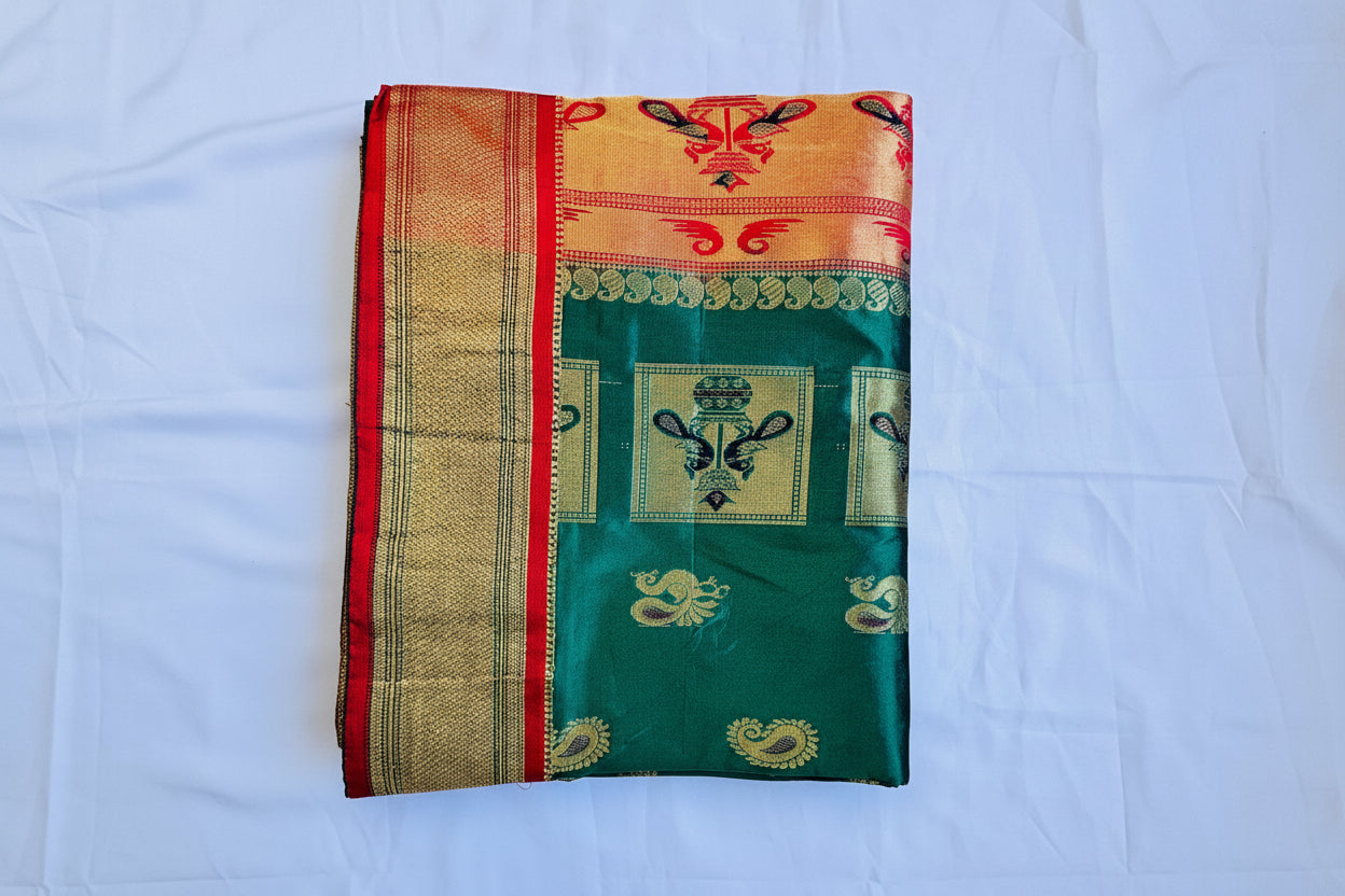 Bottle green art silk paithanhi.