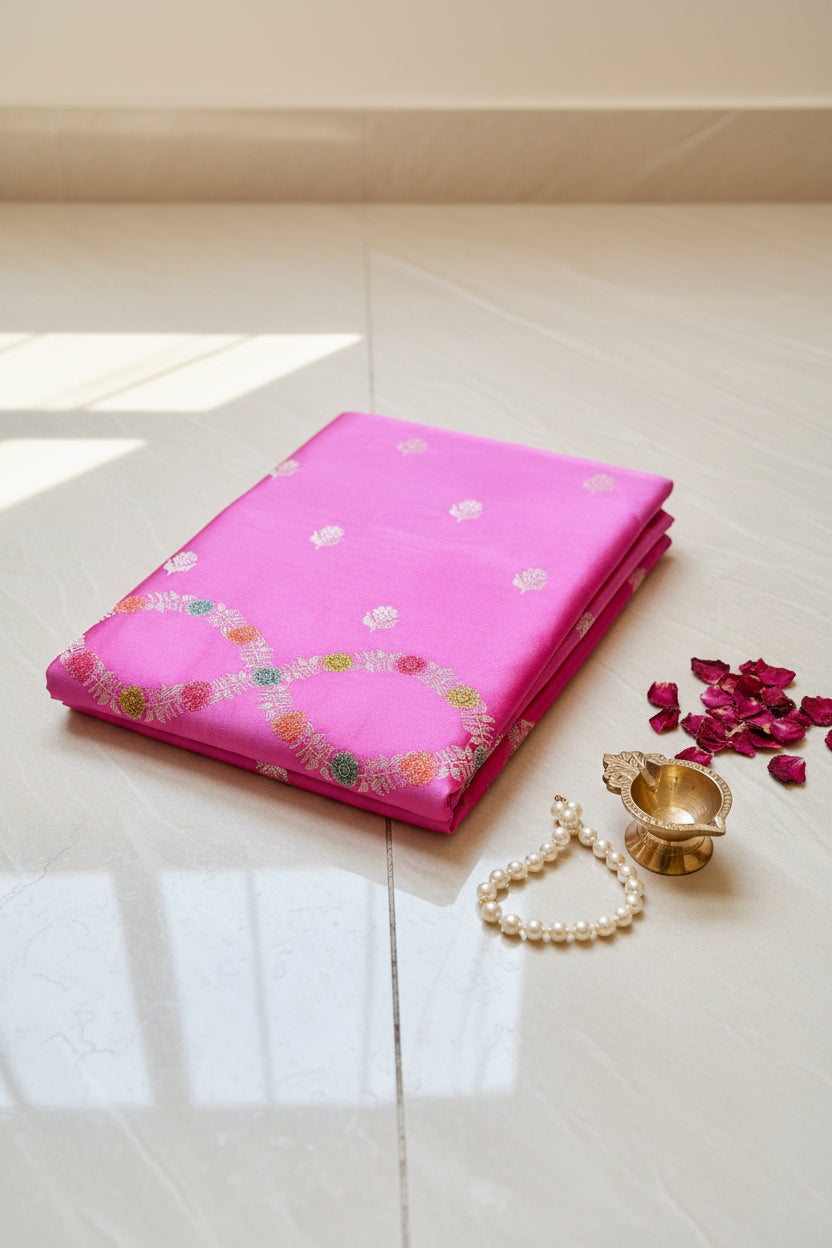 Pink color crepe georgette banarasi saree
