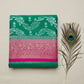 Crush georgette banarasi saree with golden Zari. Mehedi color and rani pink border.