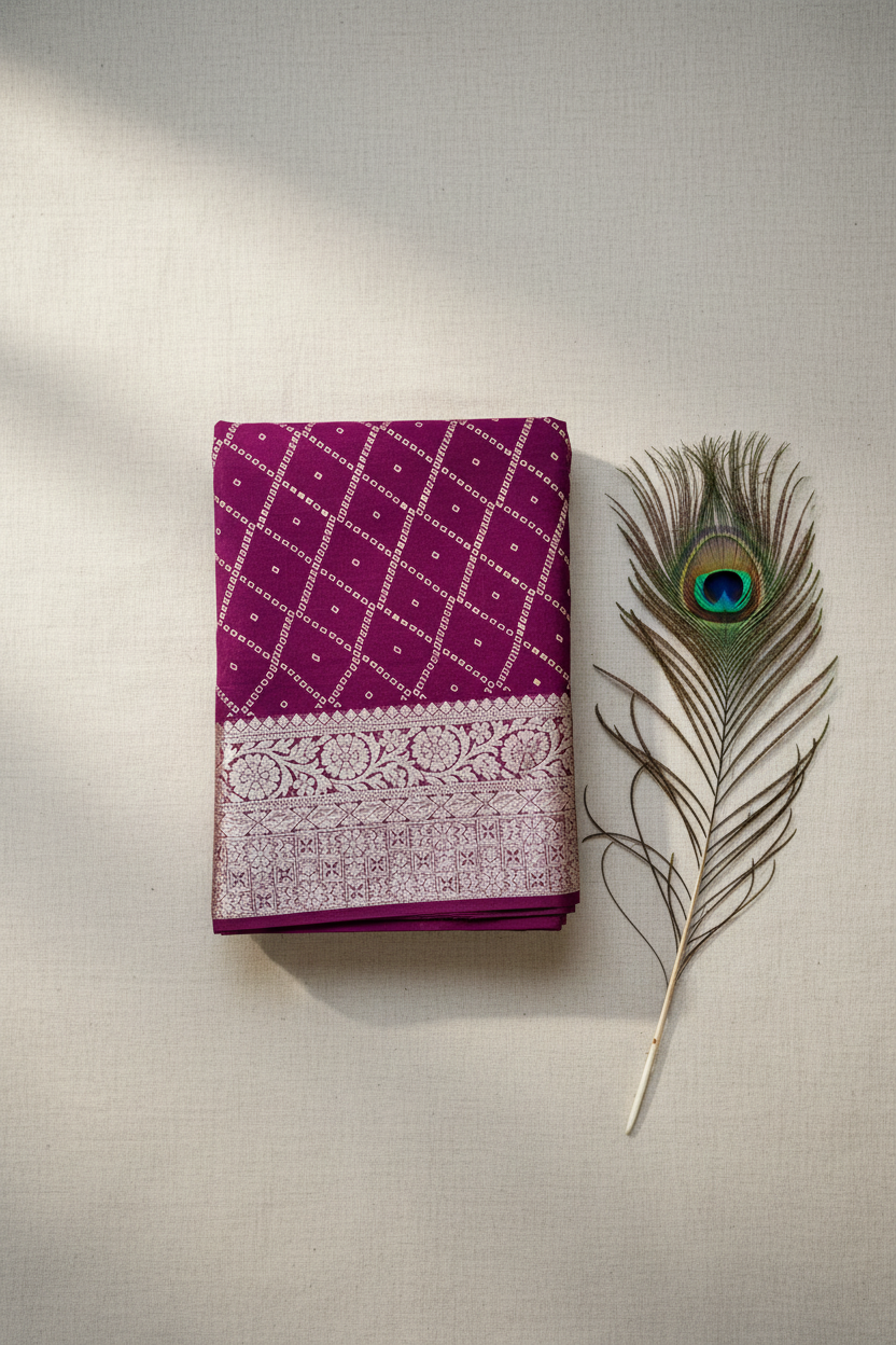 Pure goergette saree. bandhani gharchola pattern.