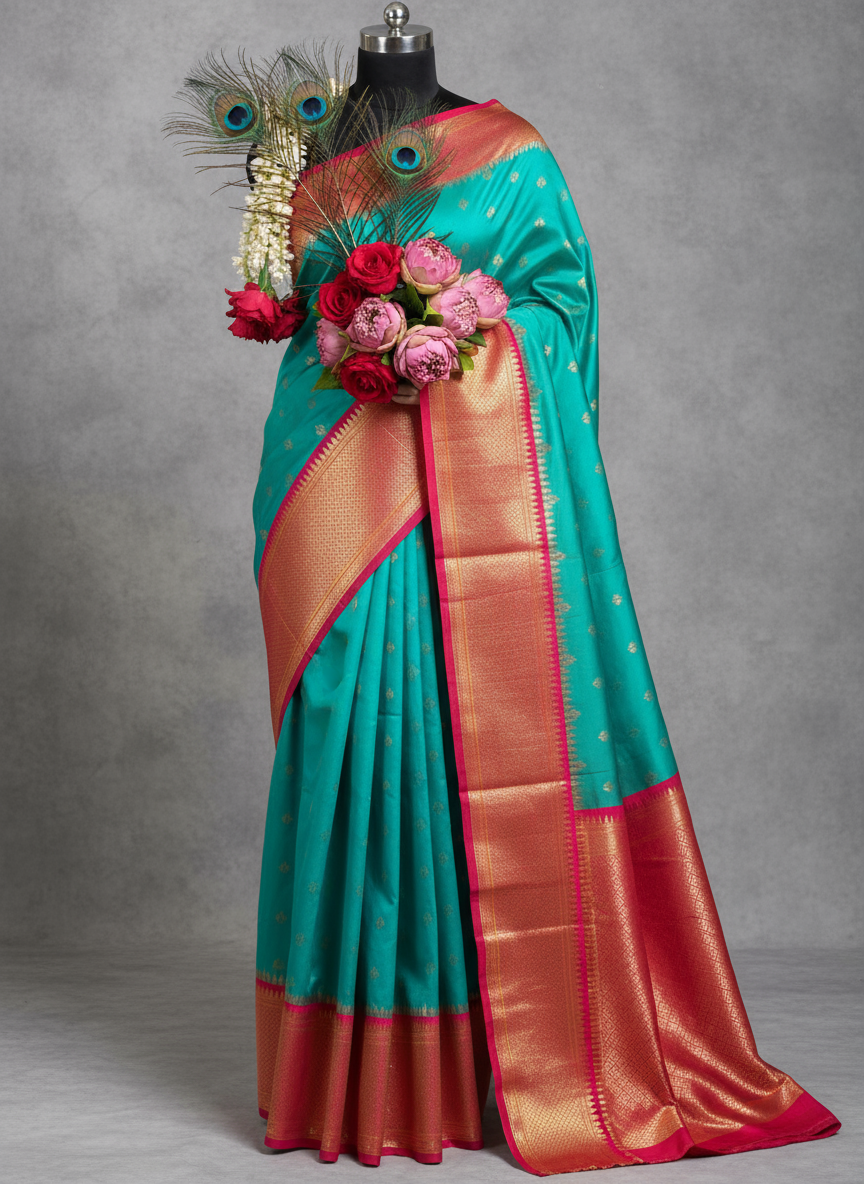 Semis ilk  Rama color Kadiyal Paithani