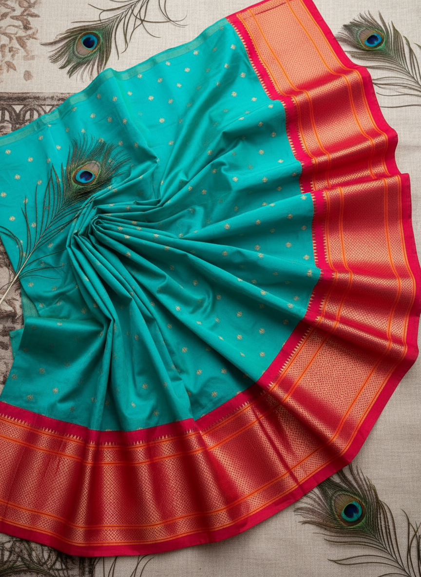 Semis ilk  Rama color Kadiyal Paithani