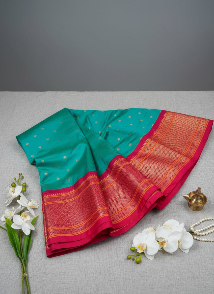 Semis ilk  Rama color Kadiyal Paithani