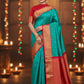 Pastel Mustard Semi Silk Kadiyal Paithani Saree with Traditional Zari Border