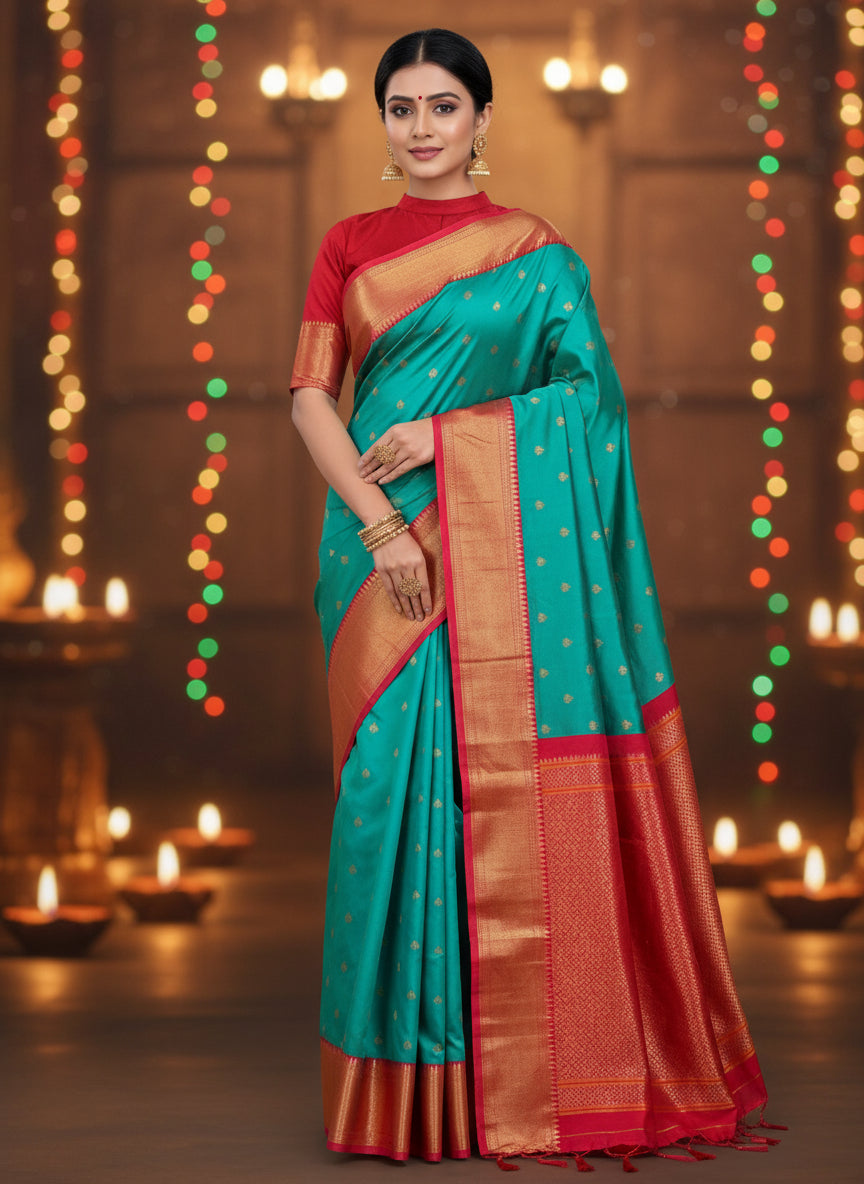 Semis ilk  Rama color Kadiyal Paithani