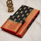Black goergette saree with golden motifs and orange border