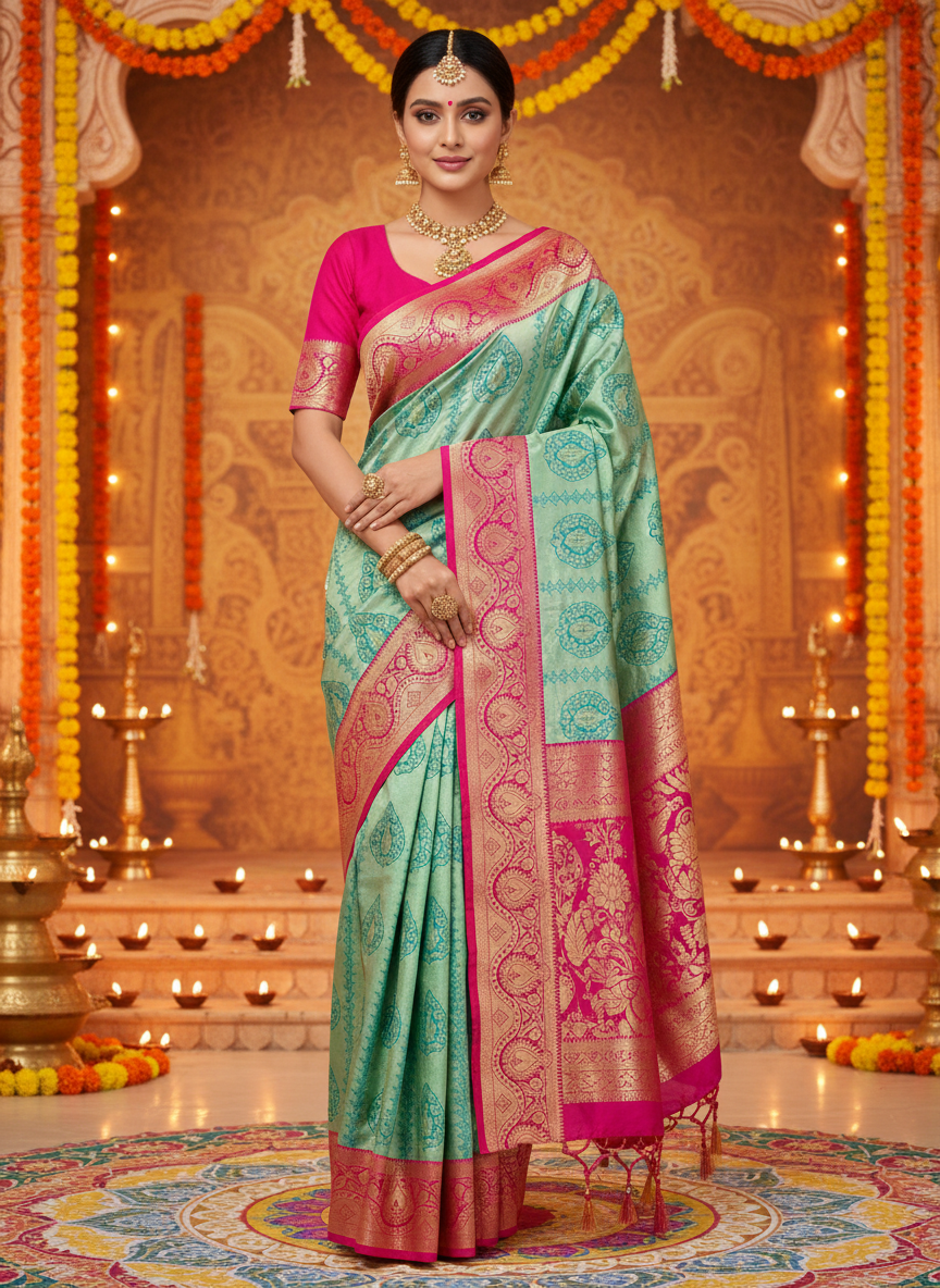 pure brocade golden zari saree
