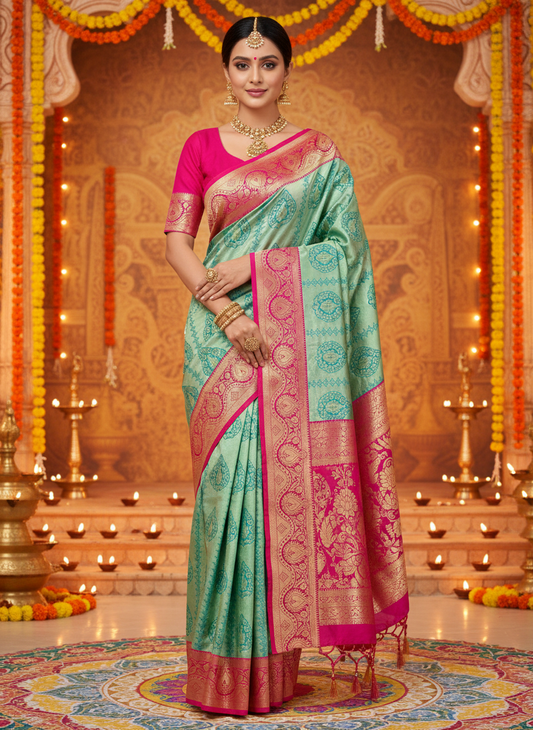 pure brocade golden zari saree