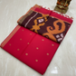 Ikkat cotton red saree with contrast pallu