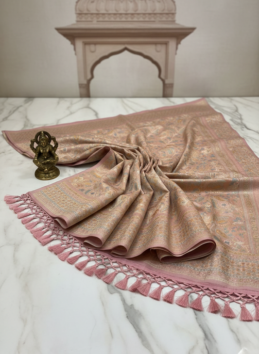 Pure brocade pastel lilac color Jaal pattern  nude golden color rose gold zari work