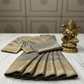 Grey Beige Dola Silk Saree with Golden Zari Border & Piping Finish