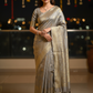 Grey Beige Dola Silk Saree with Golden Zari Border & Piping Finish