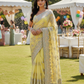 Light yellow chiffon saree with silver zari work