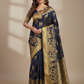 Black semi silk saree with golden zari