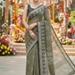 Green color chanderi cottion saree with thread work and mirror work