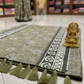 Green color chanderi cottion saree with thread work and mirror work