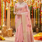 Baby pink kora organza saree with golden zari work border