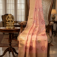 Baby pink kora organza saree with golden zari work border