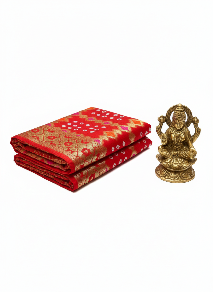 orange color georgette  bandhani saree with golden zari work saree